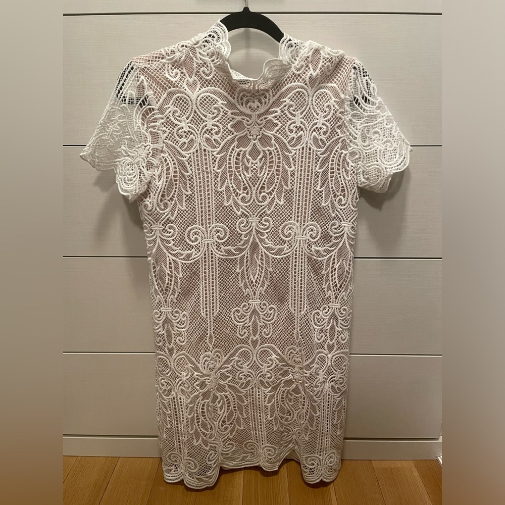 Mock neck white lace dress
